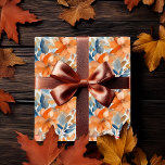 Papel De Presente Boho Fall Floral Blooms Terracotta Apricot Blue<br><div class="desc">Belamente viciado em estilos,  esta queda de aquarela | O padrão do outono apresenta flores em damasco,  rosa dusky e terracotta com folhagem azul-dusky clara a escura sobre fundo branco. Perfeito para comemorar ocasiões de outono,  de noivas e casamentos a chás de fraldas e festas de aniversário.</div>