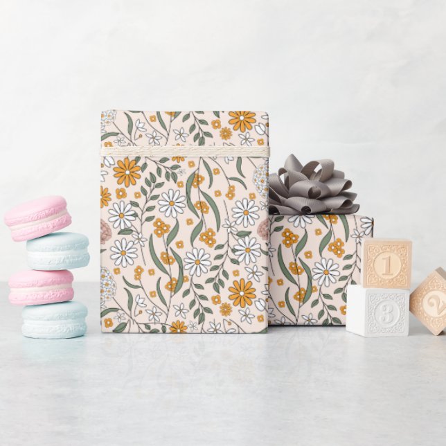 Papel De Presente Boho Floral Earth Tones Chá de panela Botânico (Chá de bebê)