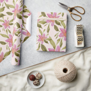Papel De Presente Boho Floral Elegante Aquarela Pintada à Mão