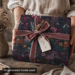 Papel De Presente Boho Floral Fantasioso Decoupage Sombrio e Caprich