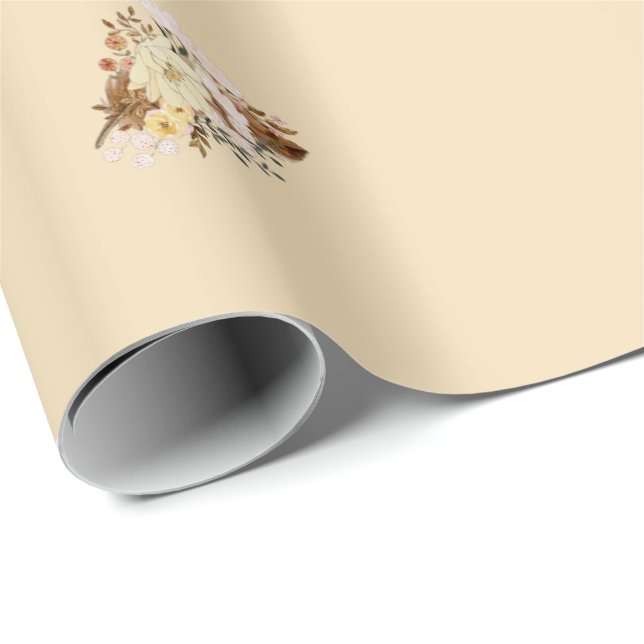 Papel De Presente Boho Floral Wrapping Paper Beige (Ponta do rolo)