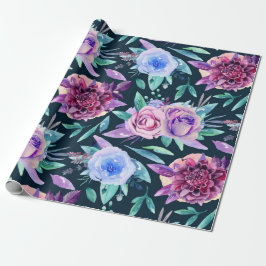 Papel De Presente Boho flores aquarela. Padrão floral roxo