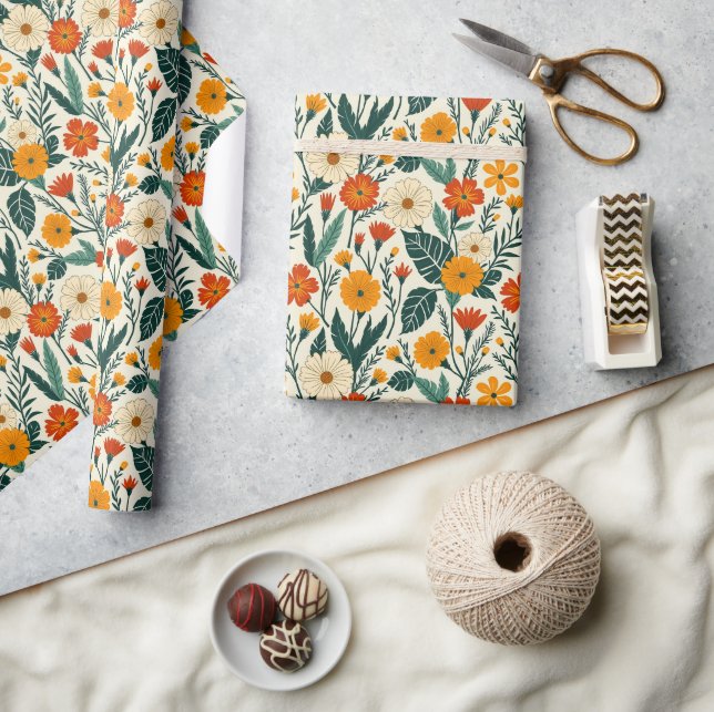 Papel De Presente Boho Florescendo (Artesanato)