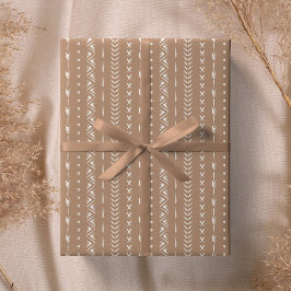 Papel De Presente Boho Geométrico de Listras Sulistas Neutro Quente 