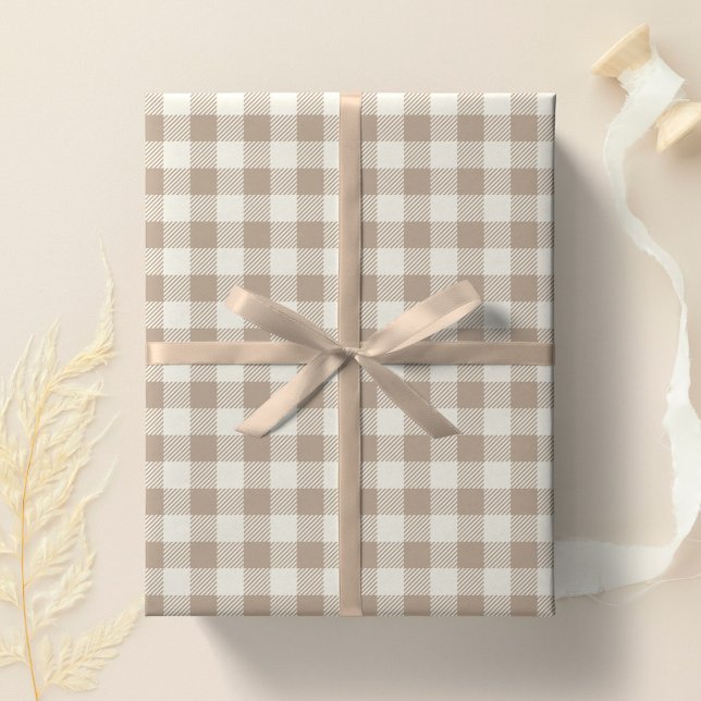 Papel De Presente Boho Gingham Pattern Plaid Checkered Neutral (Criador carregado)