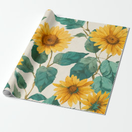 Papel De Presente Boho Girassol Amarelo Padrão Floral Primavera Verã
