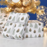 Papel De Presente Boho Green Christmas Trees Pine Cones<br><div class="desc">Boho Green Pine cones</div>