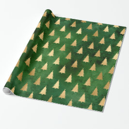 Papel De Presente Boho Green Dourado Árvores Natal