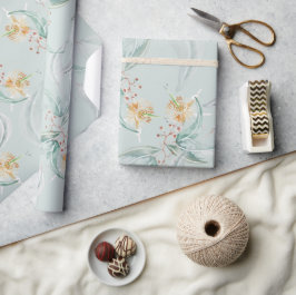 Papel De Presente Boho Green Mint Watercolor Eucalyptus Floral
