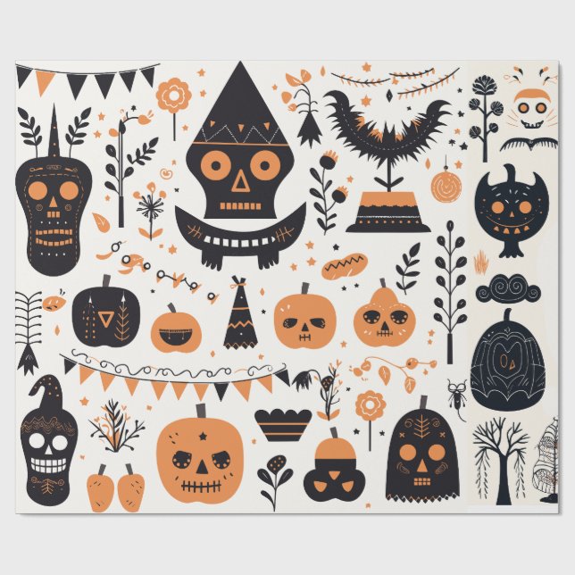 Papel De Presente Boho Halloween - Festa de Festa Gelada (Aberto)