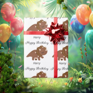 Papel De Presente Boho Happy Birthday Dinossauros Personalizados
