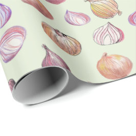 Papel De Presente Boho Kitchen Onions Ilustrados À Mão Veggie