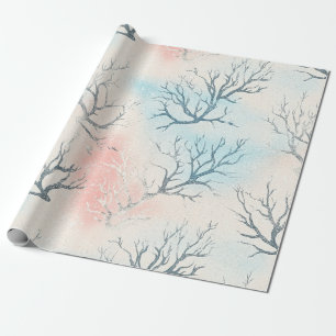 Papel De Presente Boho Luxo Padrão de Coral Costeiro em Aquarela (1)
