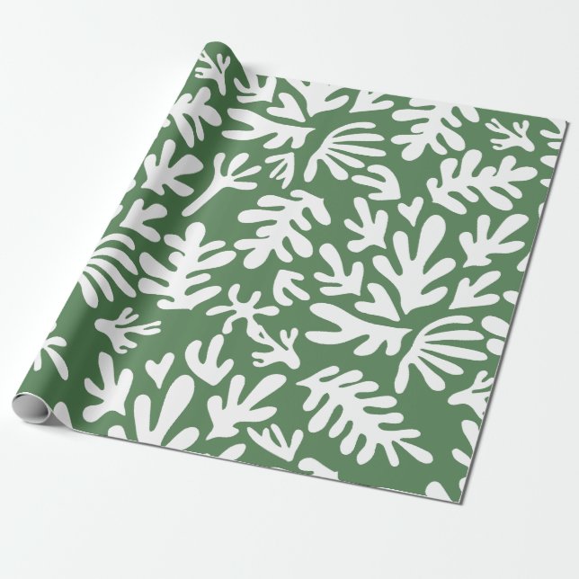 Papel De Presente Boho Matisse Botânico Formas Verdes Natal (Desenrolado)