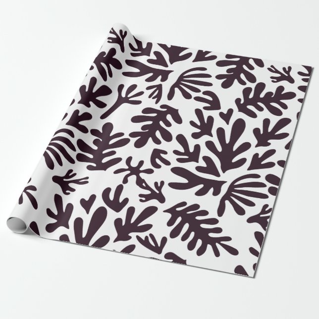 Papel De Presente Boho Matisse Formas Botânicas Padrão Preto Branco (Desenrolado)