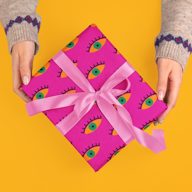 Papel De Presente BOHO Mau Olho Padrão Funky Fuchsia Divertido (Criador carregado)