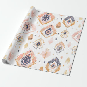 Papel De Presente Boho Neutral Feather