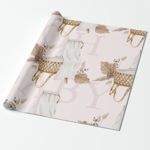 Papel De Presente Boho Oh Baby Brown & Pink Bassinet