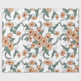 Papel De Presente Boho Orange & Teal Floral Botanical Wrapping Paper