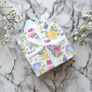 Papel De Presente Boho Padrão floral colorido em aquarela de primave