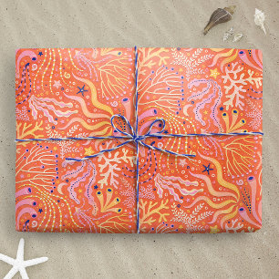 Papel De Presente Boho Praia de Seagrass Laranja