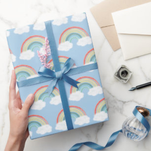 Papel De Presente Boho Rainbow Chá de fraldas Blue Boy