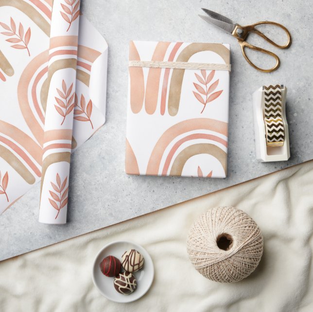 Papel De Presente Boho Rainbow White, Pink e Green Girls (Artesanato)