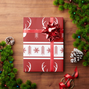Papel De Presente Boho Red White Reindeer Snowflake Natal