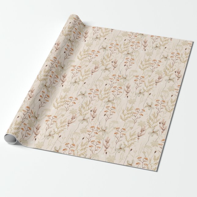 Papel De Presente Boho Rústico Flores de Prado Floral Chuveiro de No (Desenrolado)