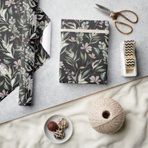 Papel De Presente Boho Selvagens Derramadas Sábado Rosa Verde Preto