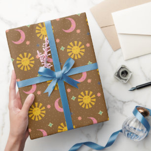 Papel De Presente Boho Sol & Lua Celestial