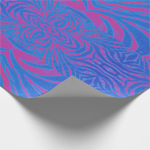 Papel De Presente Boho Tiger Stripe Rosa e Azul