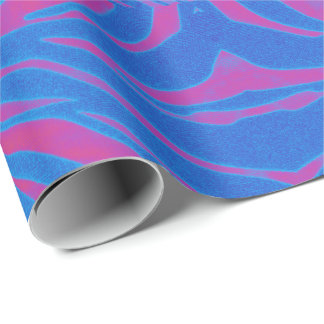 Papel De Presente Boho Tiger Stripe Rosa e Azul