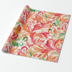 Papel De Presente Boho Vermelho Rosa Laranja Verde Paisley Floral