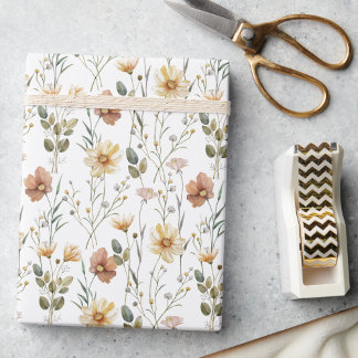 Papel De Presente Boho Watercolor Wildflower