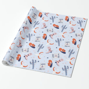 Papel De Presente Boho Western Christmas - Azul