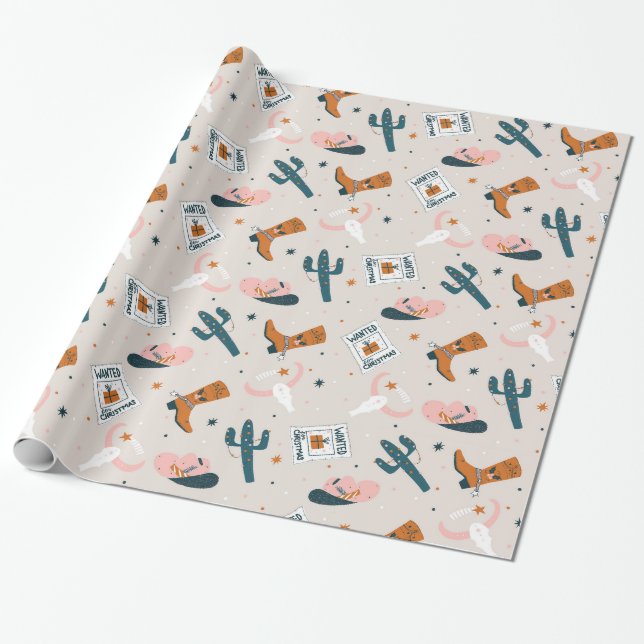 Papel De Presente Boho Western Christmas - Beige (Desenrolado)