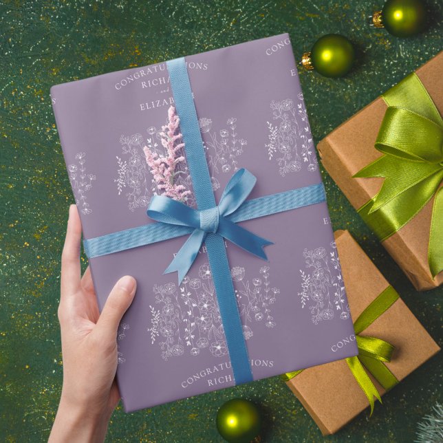 Papel De Presente Boho Wildflower Modern Watercolor Casamento (Criador carregado)