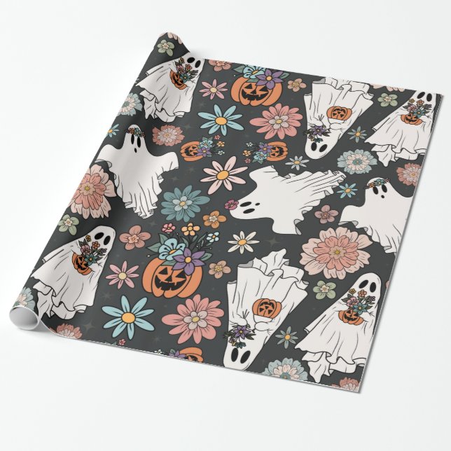 Papel De Presente BohoWeen Halloween Ghosts (Desenrolado)