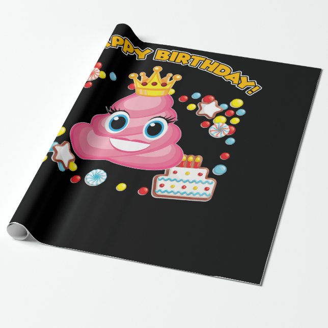 Papel De Presente Boi Rosa Emoji Feliz Aniversário Raparigas (Desenrolado)