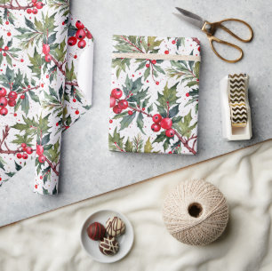 Papel De Presente Boias Festivas de Holly Botânica