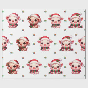 Papel De Presente Boinas Kawaii, Natal Adorável, em Branco I