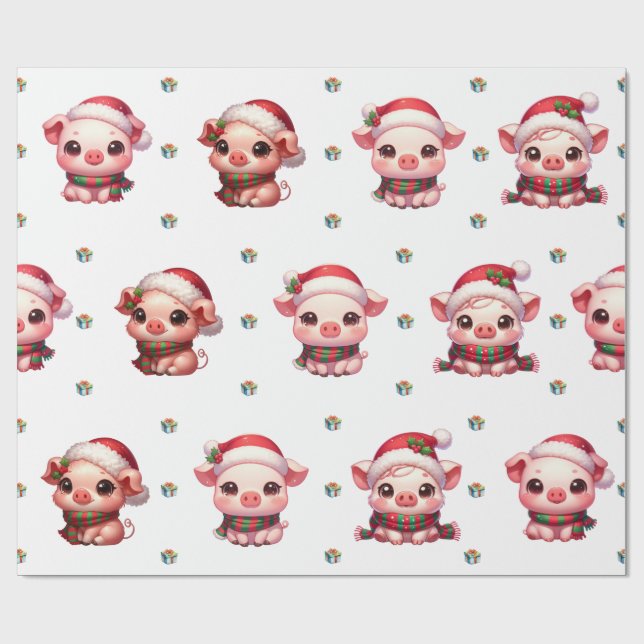 Papel De Presente Boinas Kawaii, Natal Adorável, em Branco I (Aberto)