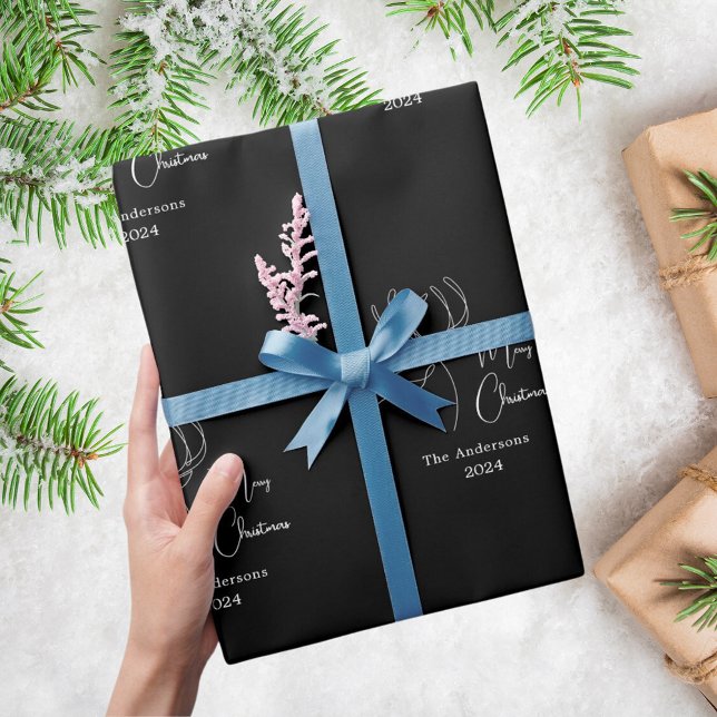 Papel De Presente Bois-abstrato preto-branco, Natal moderno (Criador carregado)