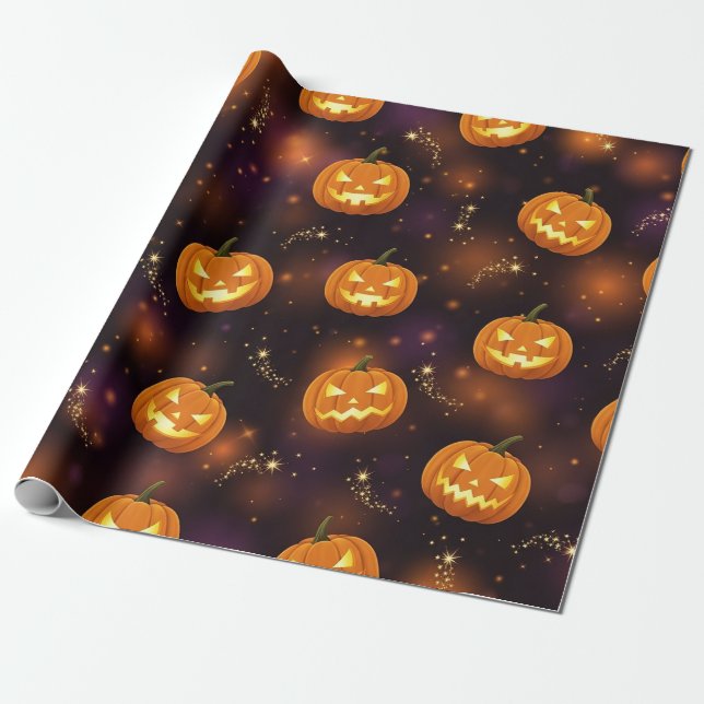 Papel De Presente Bokeh de Halloween | Abóbora Iluminada (4) (Desenrolado)