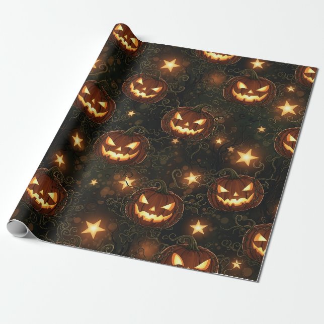 Papel De Presente Bokeh Halloween Sem Costura | Abóbora Iluminada (Desenrolado)