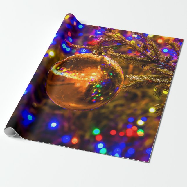 Papel De Presente Bola Amarela, Luzes Coloridas (Desenrolado)