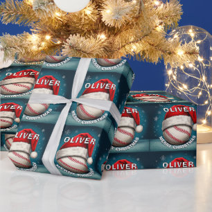 Papel De Presente Bola de Beisebol Chapéu Vermelho do Papai Noel Nom