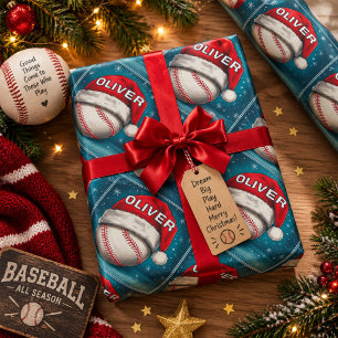 Papel De Presente Bola de Beisebol Chapéu Vermelho do Papai Noel Nom