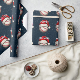 Papel De Presente Bola de Beisebol Chapéu Vermelho do Papai Noel Nom